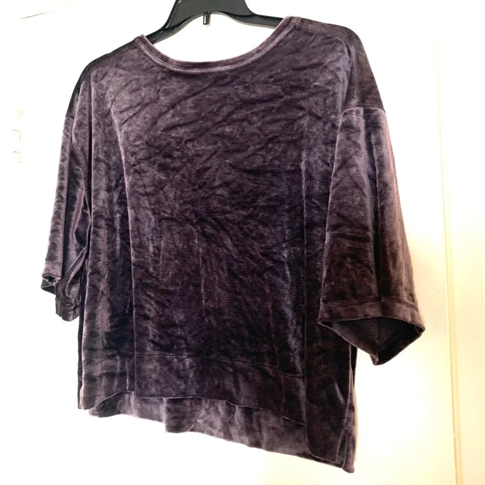 Free People Valerie Navy Velvet Short Sleeve Tee Top Purple Medium